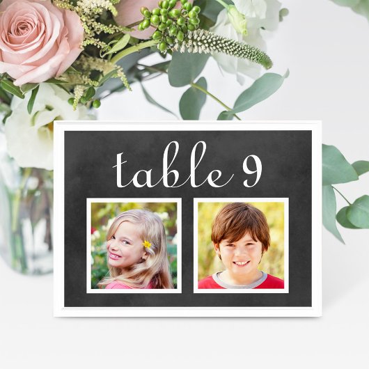 Carte de numéro de table à deux photos sur tableau
