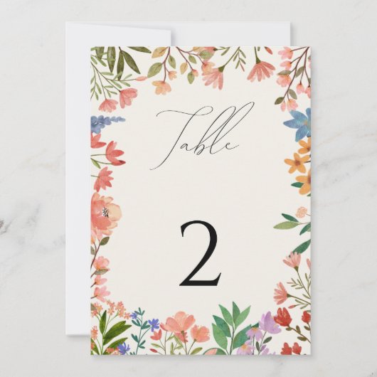 Carte de numéro de table à écriture Wildflower (Devant)
