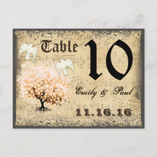 Carte de numéro de table à feuilles en forme de cœ (Devant)