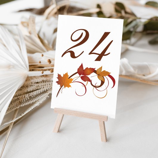 Carte de numéro de table à feuilles tombantes rust