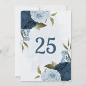 carte de numéro de table à fleurs bleu marine bleu (Dos)