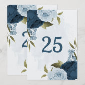 carte de numéro de table à fleurs bleu marine bleu (Devant / Derrière)