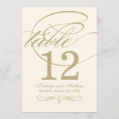 Carte de numéro de table à l'écriture dorée classi (Dos)