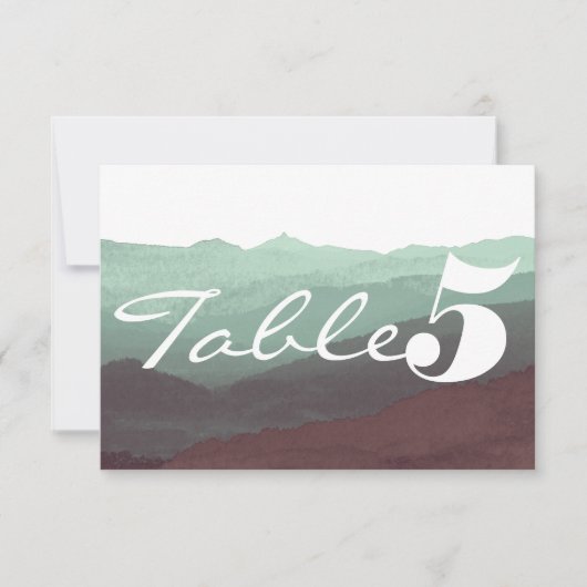 Carte de numéro de table à montagnes à l'aquarelle (Devant)
