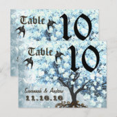 Carte de numéro de table à oiseaux et arbre à feui (Devant / Derrière)