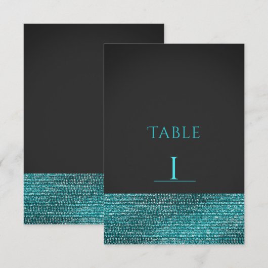 Carte de numéro de table à paillettes Aqua Blue Mo (Devant / Derrière)