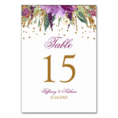 Carte de numéro de table Améthyste pailletée aquar (Dos)