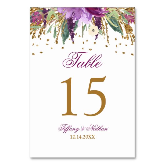 Carte de numéro de table Améthyste pailletée aquar (Par défaut)