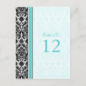 Carte de numéro de table Aqua, Black, White Damask (Devant)