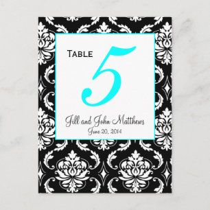 Carte de numéro de table Aqua Elegant Mariage dama