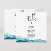 Carte de numéro de table aquarelle bleu vert aqua (Devant / Derrière)