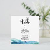 Carte de numéro de table aquarelle bleu vert aqua (Debout devant)