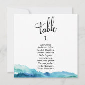 Carte de numéro de table aquarelle bleu vert aqua (Dos)