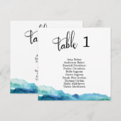 Carte de numéro de table aquarelle bleu vert aqua (Devant / Derrière)