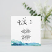 Carte de numéro de table aquarelle bleu vert aqua (Debout devant)