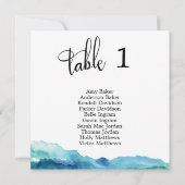 Carte de numéro de table aquarelle bleu vert aqua (Dos)
