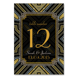 Carte de numéro de table Art Déco Gold Black Maria