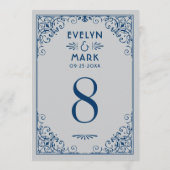 Carte de numéro de table Art Déco Navy Argentée et (Dos)