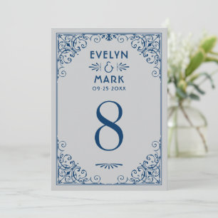 Carte de numéro de table Art Déco Navy Argentée et