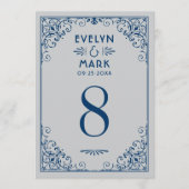Carte de numéro de table Art Déco Navy Argentée et (Devant)