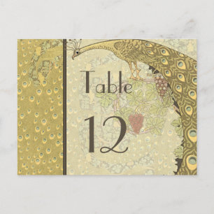 Carte de numéro de table Art Nouveau vintage paon