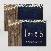 Carte de numéro de table avec cœur rustique sculpt (Devant / Derrière)