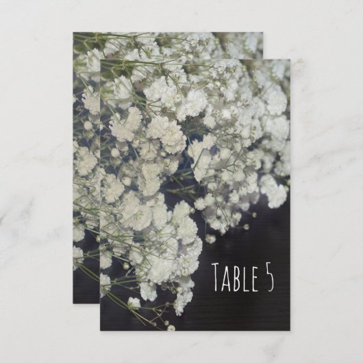 Carte de Numéro de Table avec Gypsophile et Bois F (Devant / Derrière)