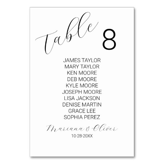Carte de numéro de table avec noms (Par défaut)