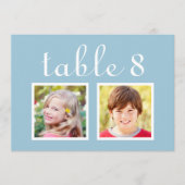 Carte de Numéro de Table avec Photo d'Enfance Bleu (Devant)