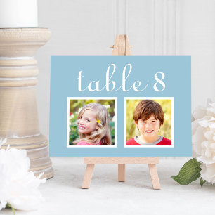 Carte de Numéro de Table avec Photo d'Enfance Bleu