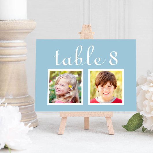 Carte de Numéro de Table avec Photo d'Enfance Bleu