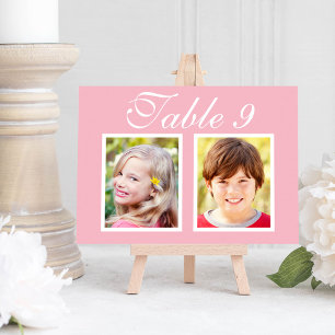 Carte de Numéro de Table avec Photo d'Enfance Rose
