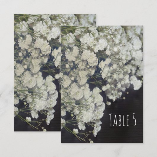 Carte de numéro de table Baby's Breath & bois fonc (Devant / Derrière)