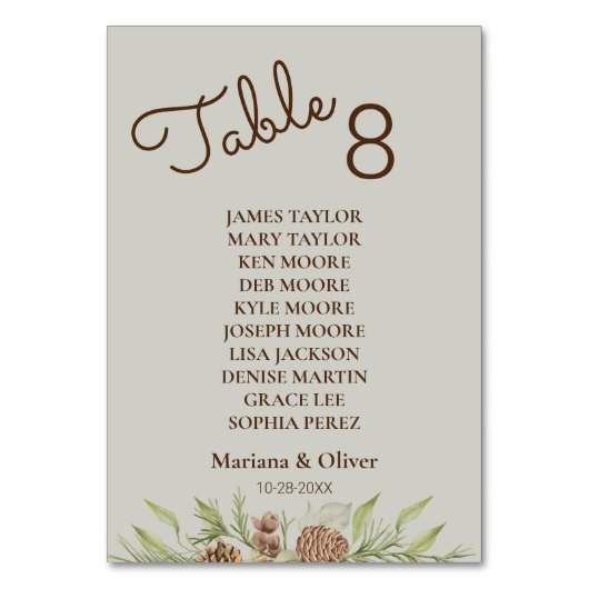 Carte de numéro de table beige en pin d'hiver avec (Par défaut)