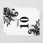 Carte de numéro de table Black and Silver Flourour (Devant / Derrière)