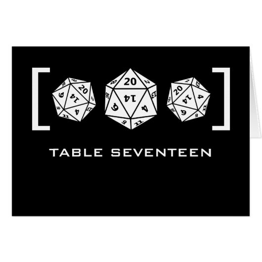 Carte de numéro de table Black D20 Dice Gamer (Devant horizontal)