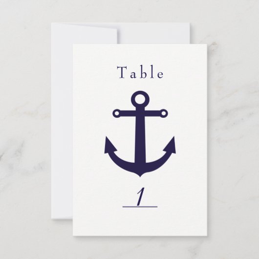 Carte de numéro de table blanche et ancre bleu mar (Devant)