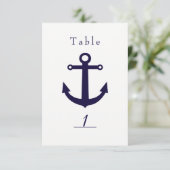 Carte de numéro de table blanche et ancre bleu mar (Debout devant)