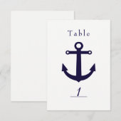 Carte de numéro de table blanche et ancre bleu mar (Devant / Derrière)