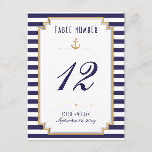 Carte de numéro de table Bleu Bleu Nautique