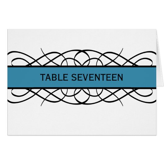 Carte de numéro de table bleu déco fleurie (Devant horizontal)