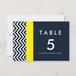 Carte de numéro de table bleu et jaune Chevron mod