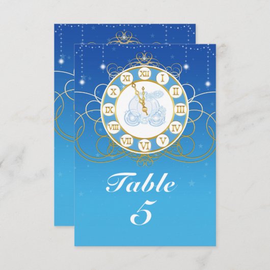 Carte de numéro de table bleu minuit Cendrillon (Devant / Derrière)