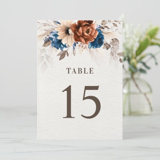 Carte de numéro de table bleu rustique de la marin (Debout devant)