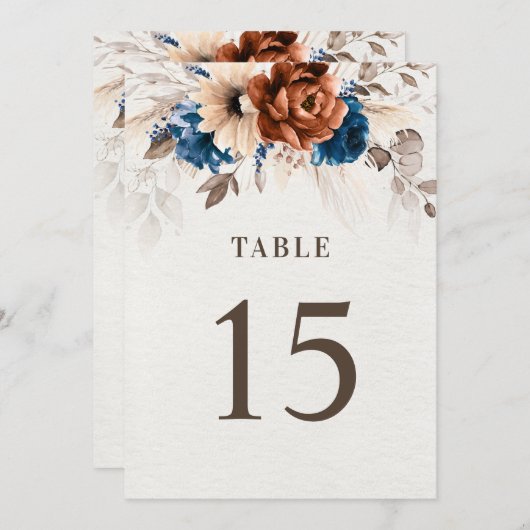 Carte de numéro de table bleu rustique de la marin (Devant / Derrière)