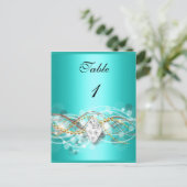 Carte de numéro de table bleu sarcelle or diamant  (Debout devant)