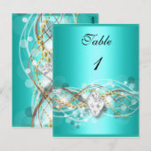 Carte de numéro de table bleu sarcelle or diamant  (Devant / Derrière)