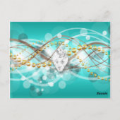 Carte de numéro de table bleu sarcelle or diamant  (Dos)