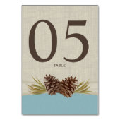 Carte de numéro de table bleue Pine Cones (Dos)