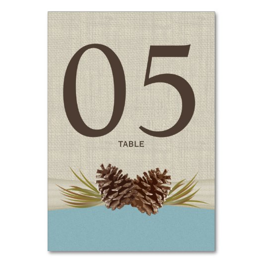 Carte de numéro de table bleue Pine Cones (Dos)